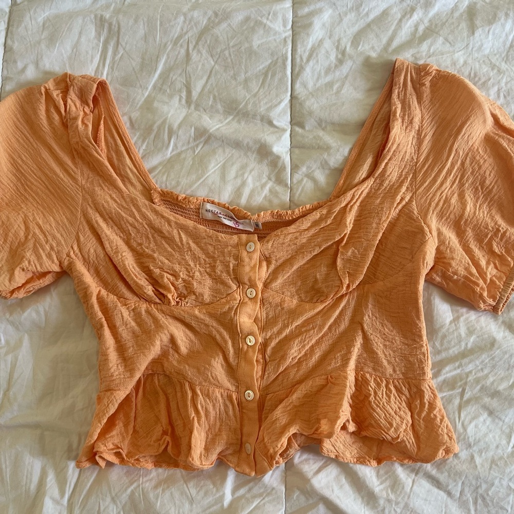 Nectar Orange Cropped Button Top